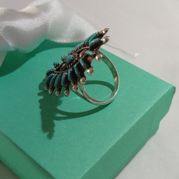 Sterling Silver Zuni Philander Gia Turquoise Petit Point Ring , Size 8.25 - Picture 4 of 9